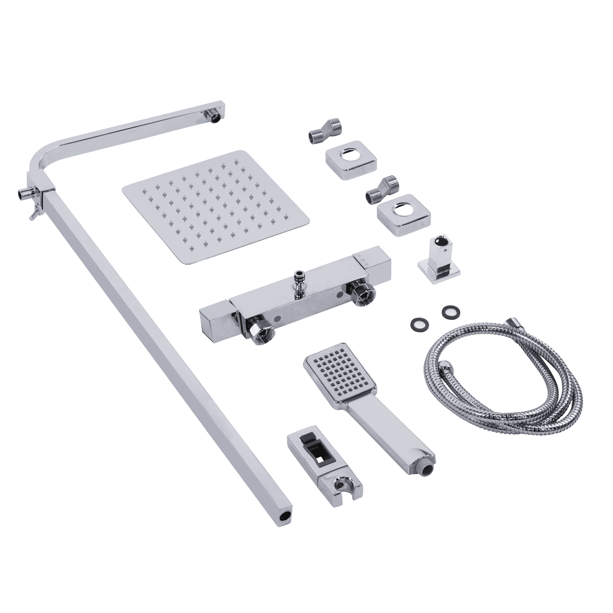 Thermostatic Shower Mixer Set, 20x20cm Square Head, Adjustable Rail - Chrome - Image 4