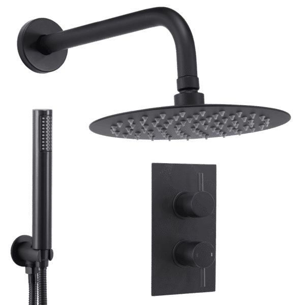 Baridi Concealed Thermostatic Shower Set, 20cm Round Head & Hand Shower - Black