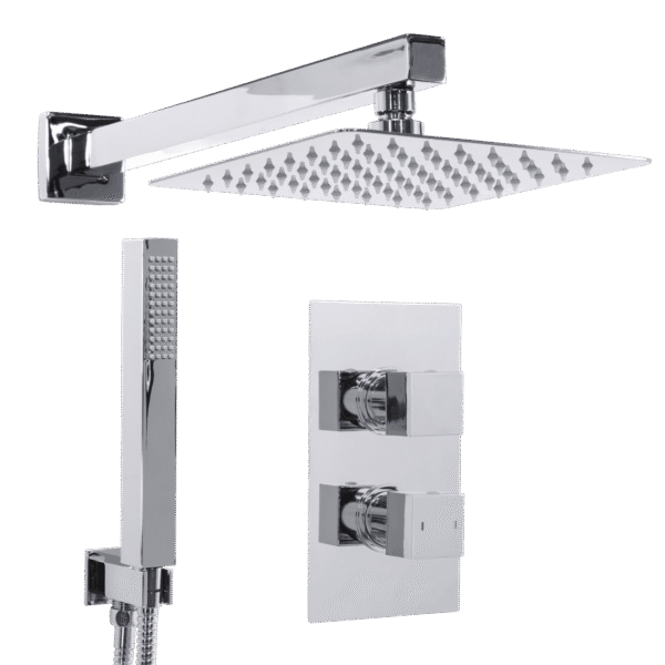 Baridi Concealed Thermostatic Shower Set 20 x 20cm Square Head & Hand Shower - Chrome