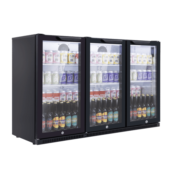 Baridi Back Bar Drinks Fridge/Cooler with Triple Hinged Door & Security Lock 307L - Black