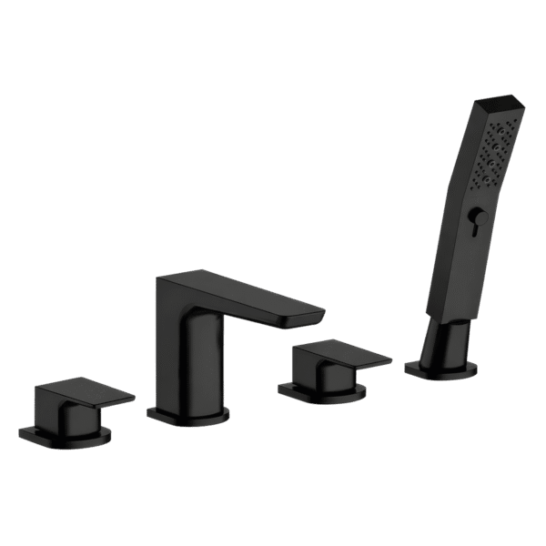 Baridi Bath Mounting 4-Hole Mixer Tap with Shower Head - Matt Black