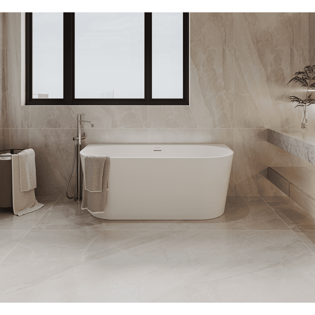 Baridi Back-to-Wall Slim Rim Bath with Overflow System 170cm – Gloss White - Image 2