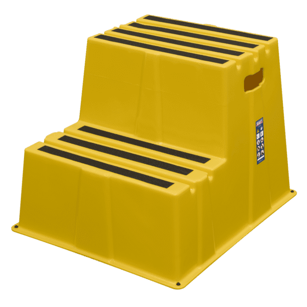Heavy-Duty 2-Step Safety Steps with Anti-Slip Treads 150kg Capacity, Yellow - EN 14183