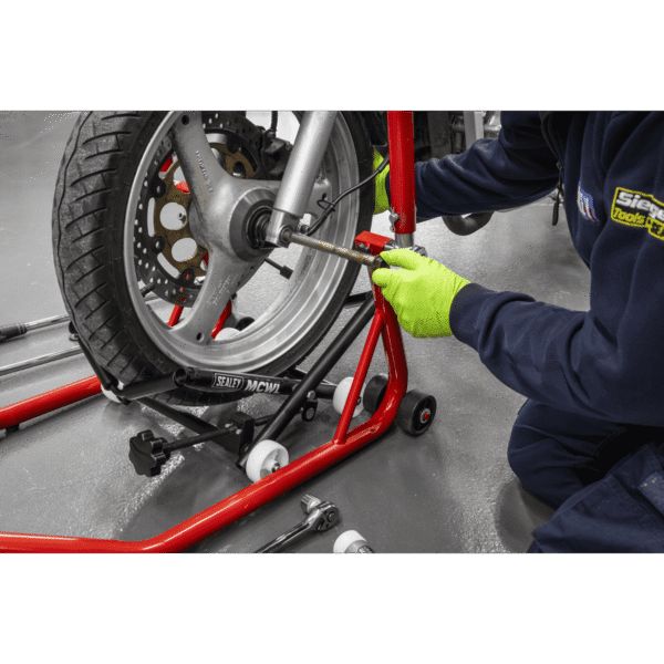 Motorcycle Wheel Adjustable Support with Rollers