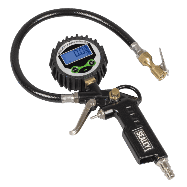 Digital Pistol Grip Tyre Inflator with Clip-On Connector