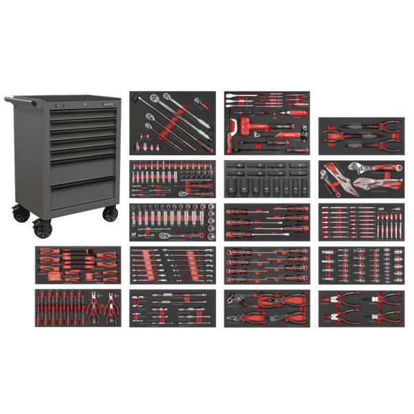 Superline PRO® Rollcab 7 Drawer with 305pc Tool Kit - Grey