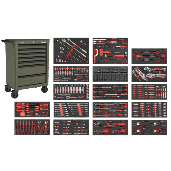 Superline PRO® Rollcab 7 Drawer with 305pc Tool Kit - Khaki