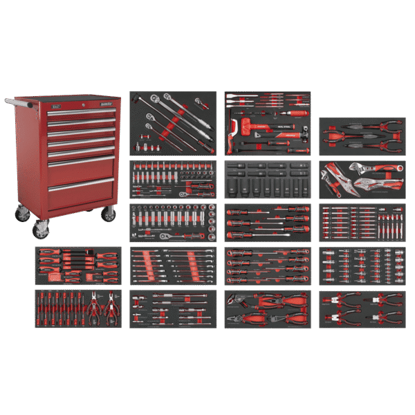 Superline PRO® Rollcab 7 Drawer with 305pc Tool Kit - Red