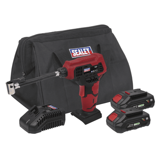 SV20 Series Cordless Tyre Inflator Kit 20V 2Ah - 2 Batteries & Euro Plug