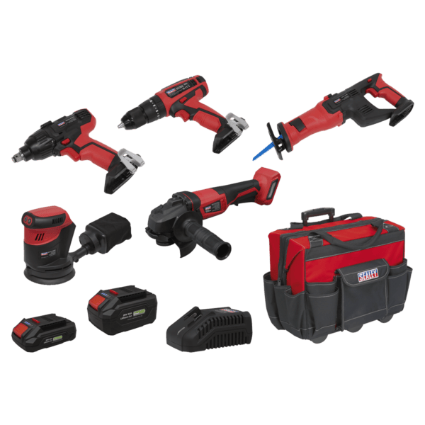 5 x SV20 Series Cordless Power Tool Kit 20V - 2 Batteries & Euro Plug