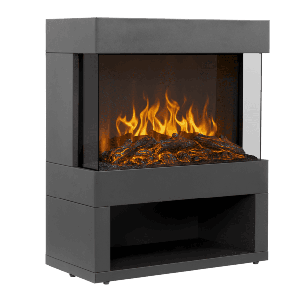 Baridi Electric Stove Heater Fireplace with LED Log Flame Effect & Wood Storage 1800W – Black