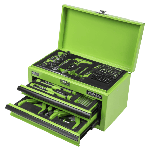 Siegen Mini Toolbox 2 Drawer with 111pc Tool Kit - Green